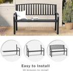 SHGJ&SOFT 50'' Outdoor Bench, Garden Bench, Outdoor Metal Frame Patio Park Bench with Backrest and Armrests,for Porch, Lawn,Garden,Yard (BK-08)
