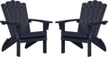 Folding HDPE Adirondack Chair Set of 2, Weather-Resistant Patio Chair with Wide Armrests & High Backrest, Fire Pit Chair for Garden, Backyard, Porch (Blue)