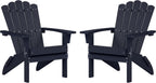 Folding HDPE Adirondack Chair Set of 2, Weather-Resistant Patio Chair with Wide Armrests & High Backrest, Fire Pit Chair for Garden, Backyard, Porch (Blue)