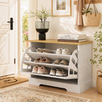 RASOO Flip Drawer Shoe Cabinet for Kids, 3-Tier Shoe Organizer Storage Cabinet with 2 Adjustable Shelves, Space-Saving Hidden Shoe Rack Bench for Entryway Hallway
