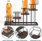 Coffee Syrup Organizer Rack, Rustic Wood and Metal Wire, 4-Tier Display Holder Coffee Station Bar Accessory for Syrup, Wine, Dressing Bottle Countertop Display Storage Stand for Kitchen - MK816A