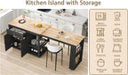 JassmiPkwy 78'' Rolling Kitchen Island with Extendable Dining Table for 4, Kitchen Islands on Wheels w/Pull Out Table, Drawer, 2-Tier Storage Shelf, Hooks, Black
