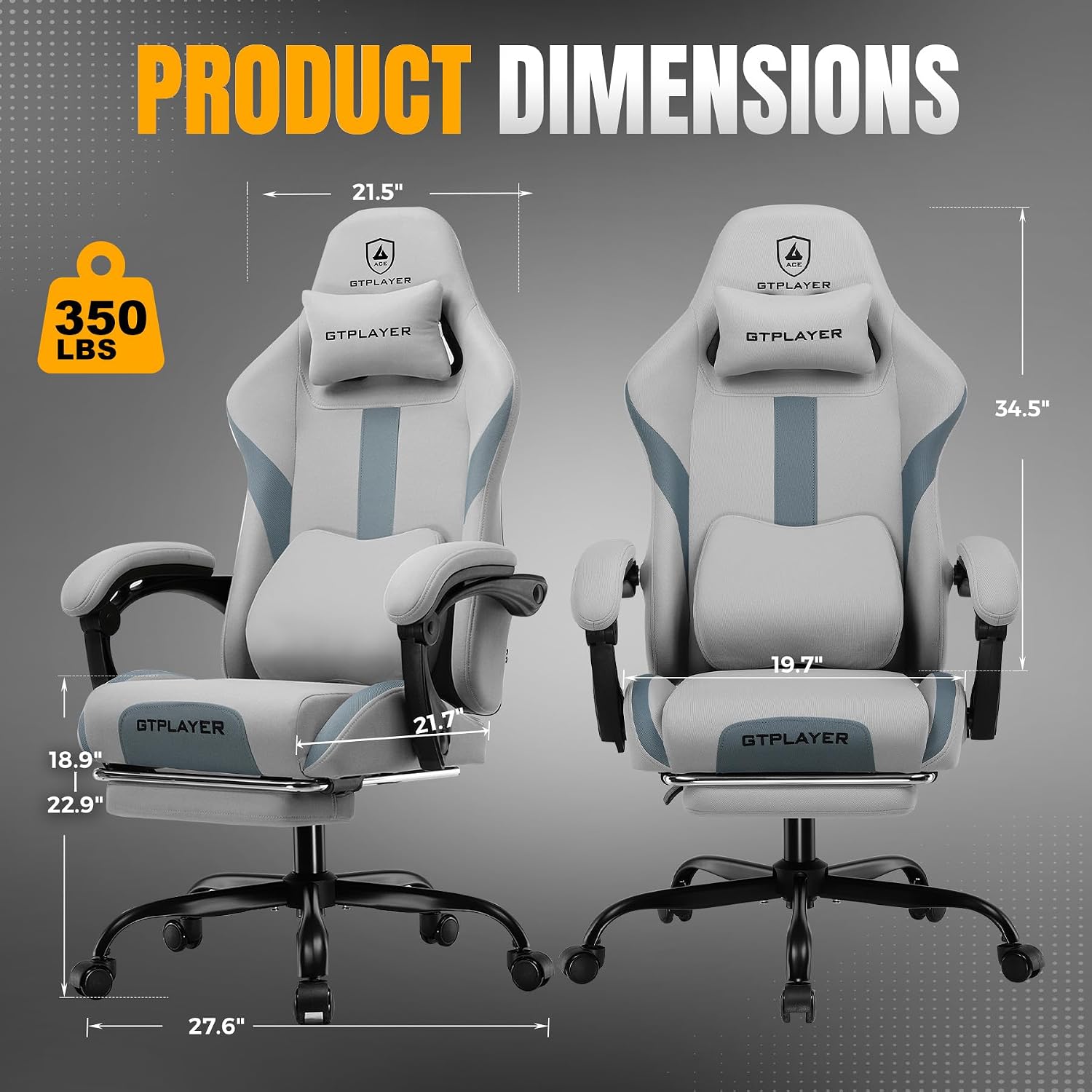 GTPLAYER Gaming Chair with Foot Rest & Pocket Spring Cushion, Breathable Fabric for Home Office Desk, Ergonomic High Back Computer Chair with Headrest & Lumbar Support, Gray