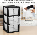 3-Drawer Plastic Storage Organizer Tower, Black Frame with Clear Removable Bins, Tool-Free Assembly, 25.25" H - Stationary Multi-Purpose Drawer Storage