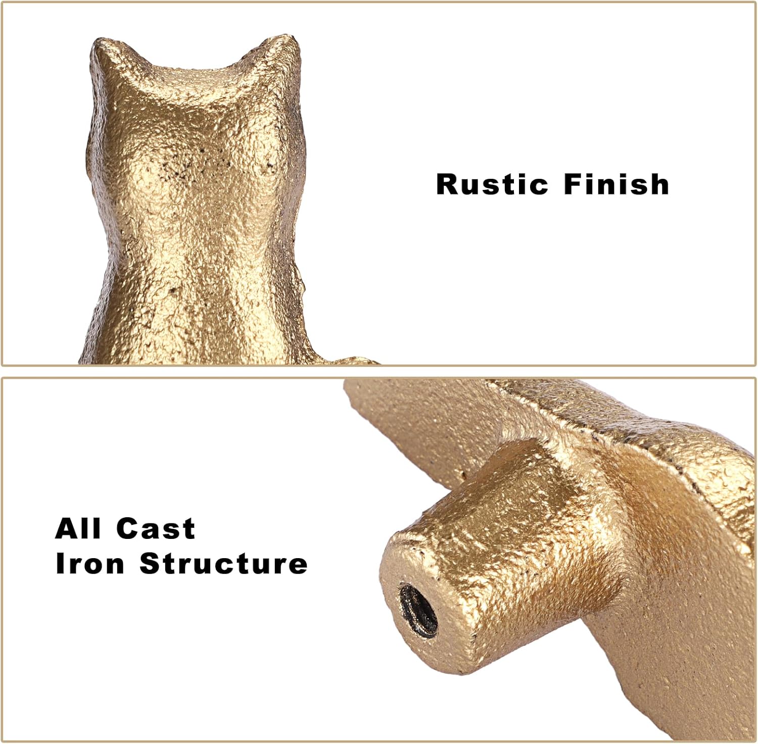 JUXYES Set of 4 Vintage Cat Drawer Handle Pull Knobs - Antique Cast Iron Drawer Knob - Retro Decorative Cabinet Handle Knobs for Dresser Cupboard Cabinet, Gold