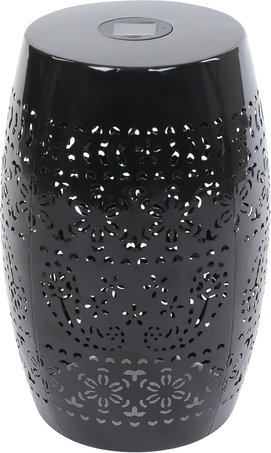 Benjara Sola Side Table- Solar Powered Light- 18" Barrel Shaped Black Iron