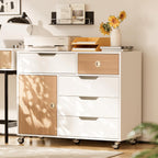5 Drawers Mobile File Cabinet with Door, Rolling File Cabinet Printer Stand Table Craft Storage Cabinet, Under Desk Wooden Filing Cabinets for Home Office Essentials Storage Organization Furniture