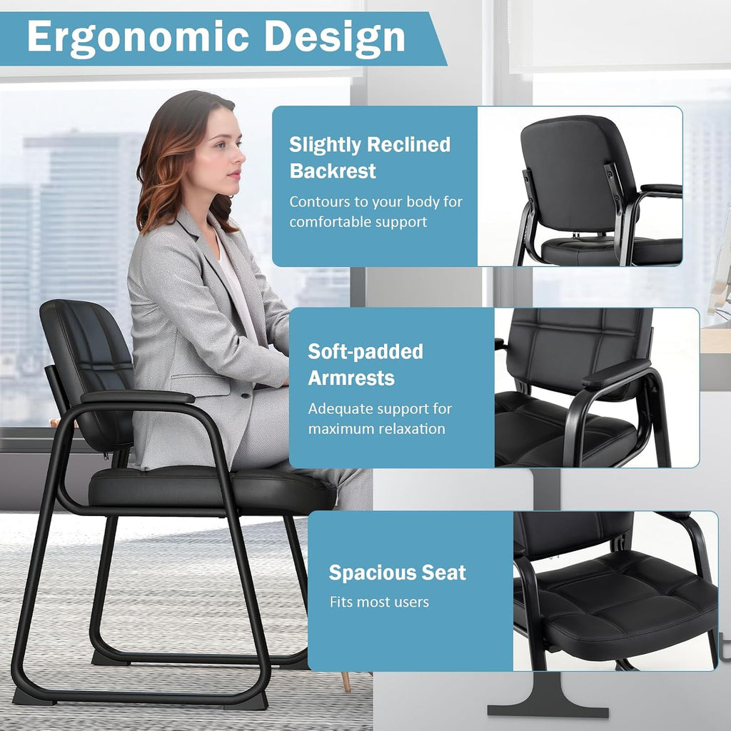 Tangkula Waiting Room Guest Chair Set of 6, Upholstered Conference Chair with Armrest & Ergonomic Backrest, Metal Frame Reception Meeting Room Chair, Home Office Office Lobby Executive Chair