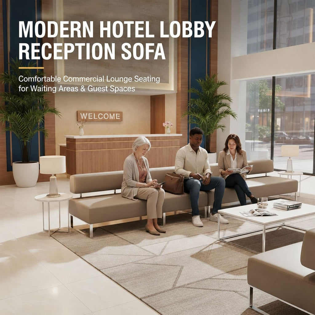 PU Leather Reception Bench Sofa, Modular Waiting Room Seating with Backrest, Commercial Lobby Couch for Hotel Bank Office Salon Training Center Lounge