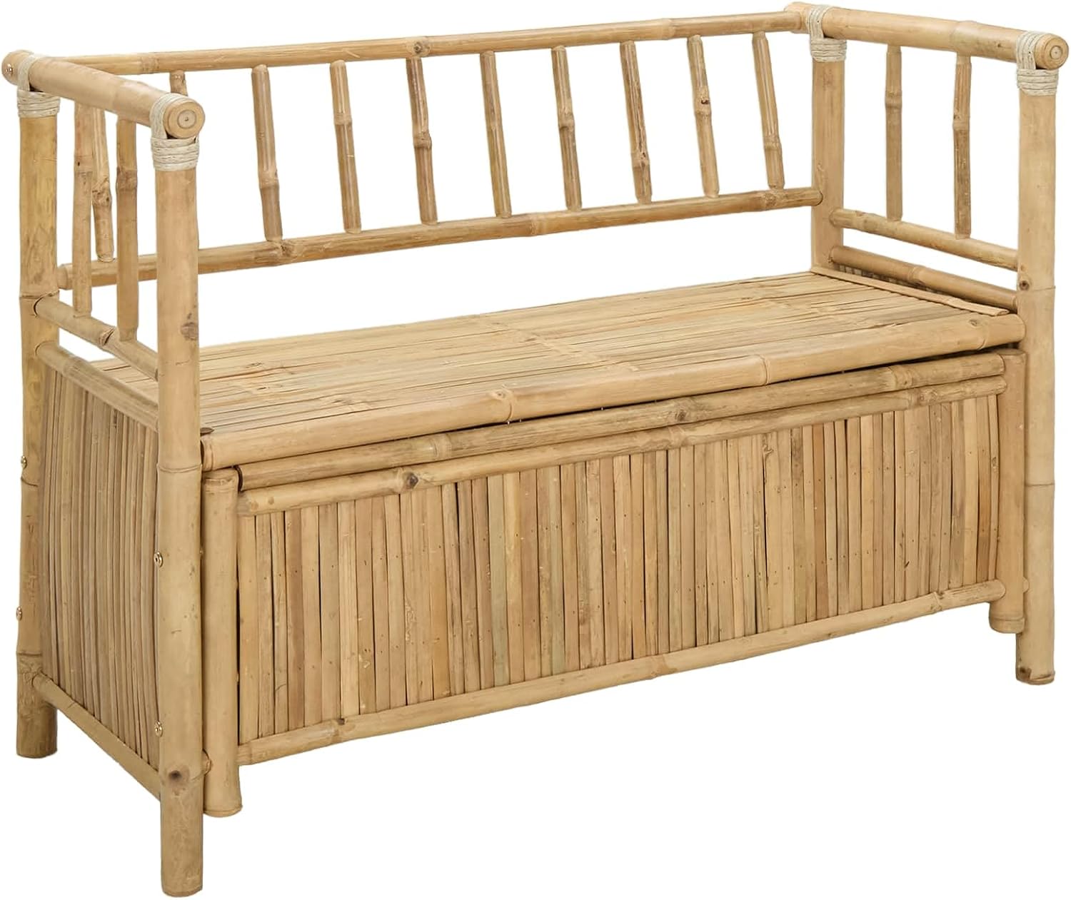 Garden Storage Bench 43" Bamboo Outdoor Storage Box with Seat, 2-Person Patio Bench for Backyard, Deck and Porch, Natural Wood Finish Contemporary Furniture