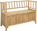 Bamboo Garden Storage Bench 110x47x80 cm, Outdoor Storage Bench with Hidden Compartment, Natural Finish Post Leg Design for Patio