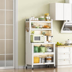 64" Kitchen Pantry Cabinet, Tall Storage Cabinet with Glass Doors and Wheels, Bakers Rack Countertop, Microwave Oven Shelf Cabinet, Cabinet Cupboard for Kitchen, Living Room, Dining Room (White)