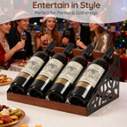 4-Bottle Rustic Countertop Wine Rack, Freestanding Wooden Tabletop Wine Bottle Holder for Cabinet, Pantry, Table, Kitchen