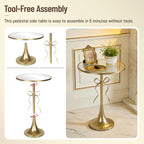 Gold Metal Side Table, Retro Bow Pedestal End Table with Mirror Tabletop, Decorative Martini Drink Table for Small Space, Living Room, Couch, Patio