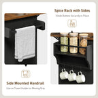 RALGEND Rolling Kitchen Island Cart with Drop Leaf & Power Outlet, Mobile Kitchen Island on Wheels, Island Table with Storage Cabinet, Microwave Shelf & Wine Rack for Kitchen, Black & Rustic Brown