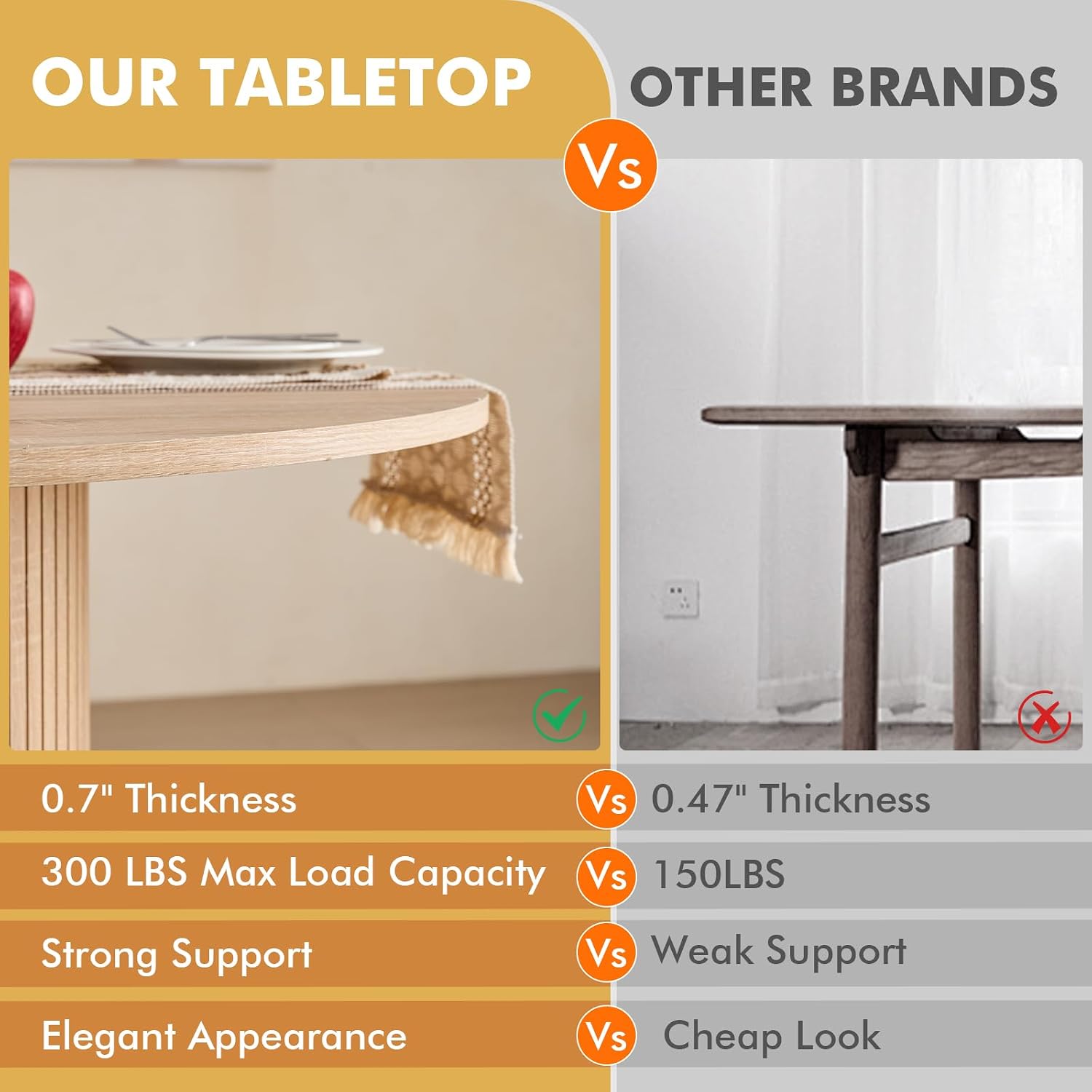 47" Round Dining Table for 4, with Shelf Storage Modern Pedestal Circle Kitchen Table for Dining Living Room Home, Natural