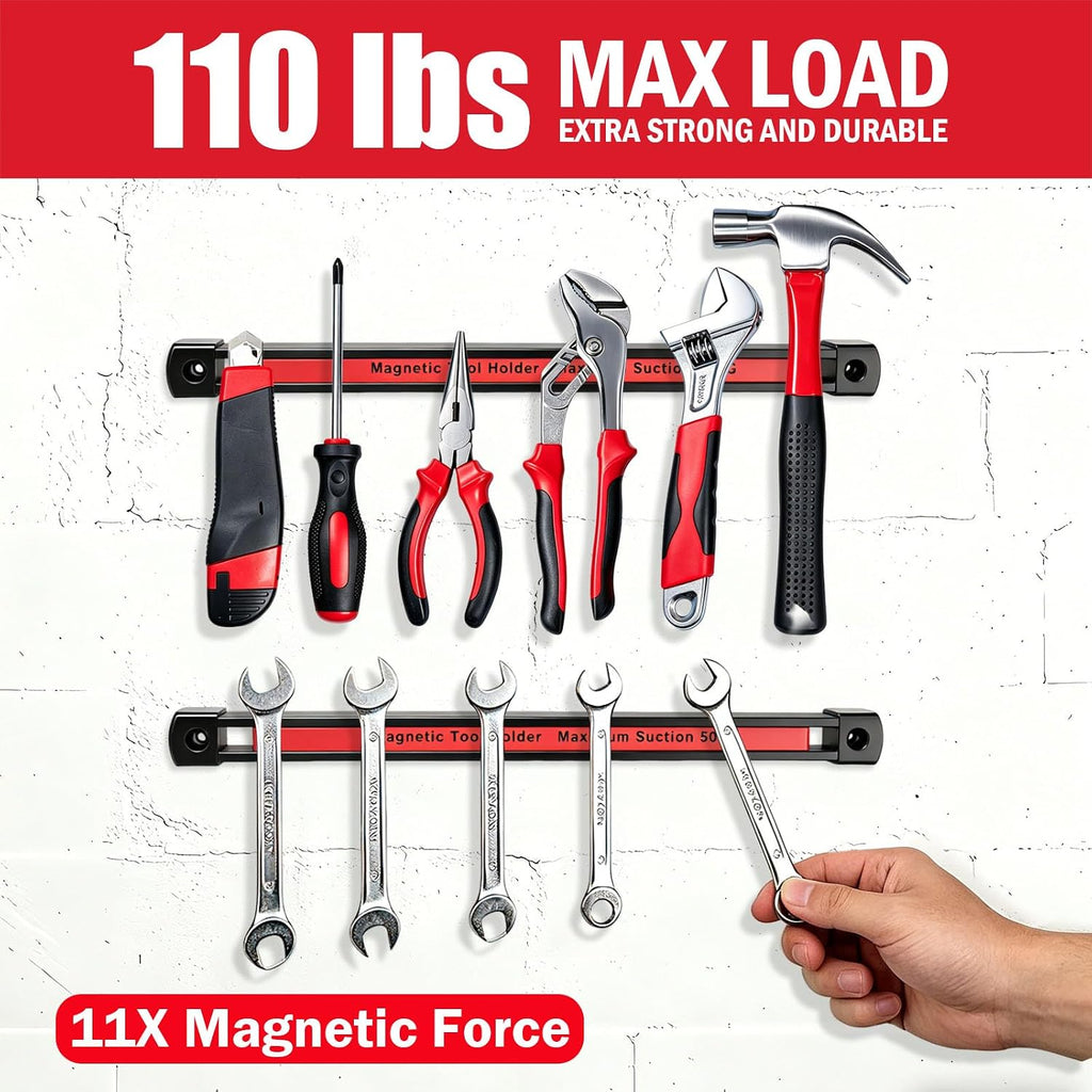 HOMEBEST Double Sided Magnetic Tool Holder, 12 Inch Magnetic Tool Bar 2 Pack, 110LB/50KG Max Magnetic Suction, Heavy Duty Garage Tool Organizer for Workshop, Tool Chest, Shed, Jobsite
