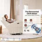 Power Recliner Chair Swivel Glider, Swivel Nursery Glider Recliner, Nursery Rocking Chair with Adjustable Headrest, Nursery Glider Recliner with USB & Type-C Charging Ports, OEKO-TEX Fabric, Beige