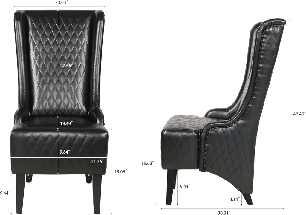 High Back Dining Chair, Retro Wing Back King Throne Chair Head Chairs for Dining Table, PU Leather Upholstered Accent Side Chairs for Living Room Dining Room Bedroom (Black)