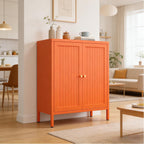 Metal Accent Storage Cabinet for Home,LivingRoom, Office,Kitchen- Metal Locker Cabinet with 1 Adjustable Shelves-Bathroom Floor Storage Cabinet Freestanding Organizer (Stripe Door, Orange)