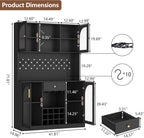 72" Tall Wine Bar Cabinet with LED Lights, Coffee Bar Cabinet with Storage Drawer & Hutch & Pegboard, Modern Liquor Cabinets with 9-grid Wine & Glass Racks,Pantry Cabinet for Kitchen,Living Room,Black