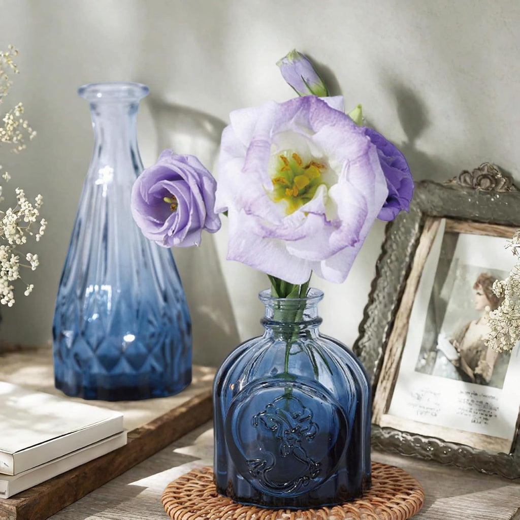 Glass Bud Vases Set of 36PCS, Small Flower Vases for Wedding Centerpiece Table Decoration, Vintage Vase in Bulk for Flower Arrangements, Mini Vase for Birthday Party, Festival Home Decor, Blue