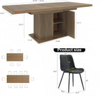 Extendable Dining Table Set for 6, 63-79 Inch Brown Kitchen Table Set with 8 Black Linen-Cotton Chairs with Walnut Metal Legs,Wood Storage (Table + Black Chairs, 1 Table + 6 Chairs)