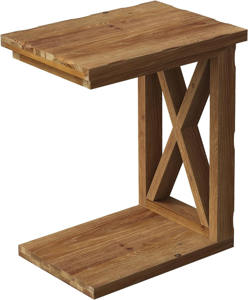 LITTLE TREE Solid Wood End Table, 2-Tier C Shaped Side Table with Open Storage Shelf, Solid Wood Sofa Side Table Accent Table for Living Room, Simple Nightstand Bedside Table for Bedroom, Brown