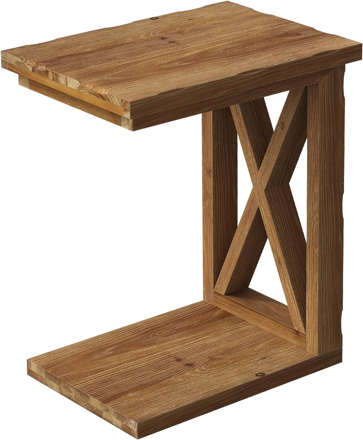 LITTLE TREE Solid Wood End Table, 2-Tier C Shaped Side Table with Open Storage Shelf, Solid Wood Sofa Side Table Accent Table for Living Room, Simple Nightstand Bedside Table for Bedroom, Brown