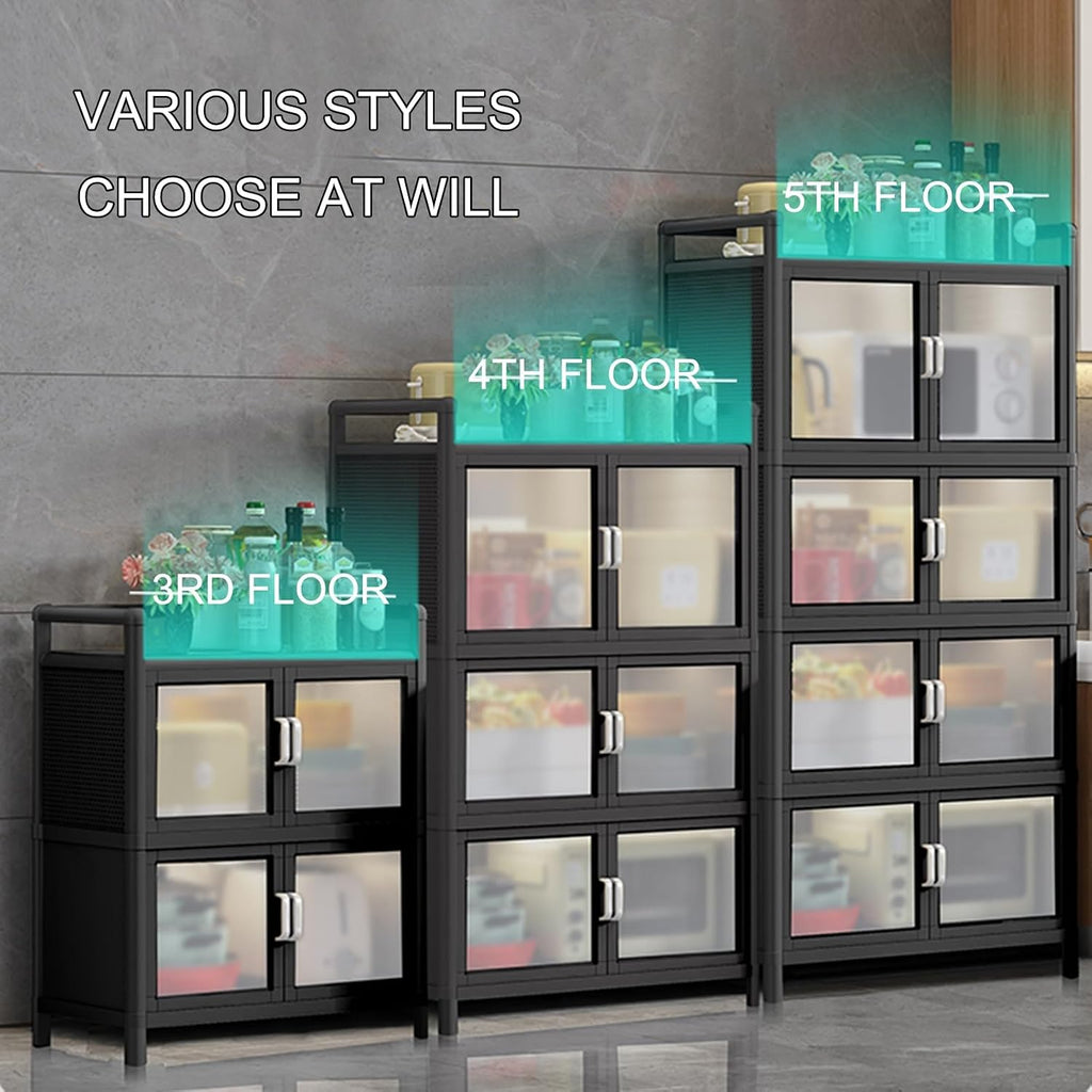 Kitchen Pantry Storage Cabinet, Bakers Rack with Storage, Freestanding Kitchen Storage Cabinet with Transparent Doors, Cupboard for Kitchen, Dining Room, Living Room and Bathroom(78*42*115cm/30.7*16.5