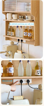 Wood Wall Mounted Pantry Cabinet with Doors, 4-Tier Kitchen Cabinet & Coffee Bar Storage for Dining Room, Living Room
