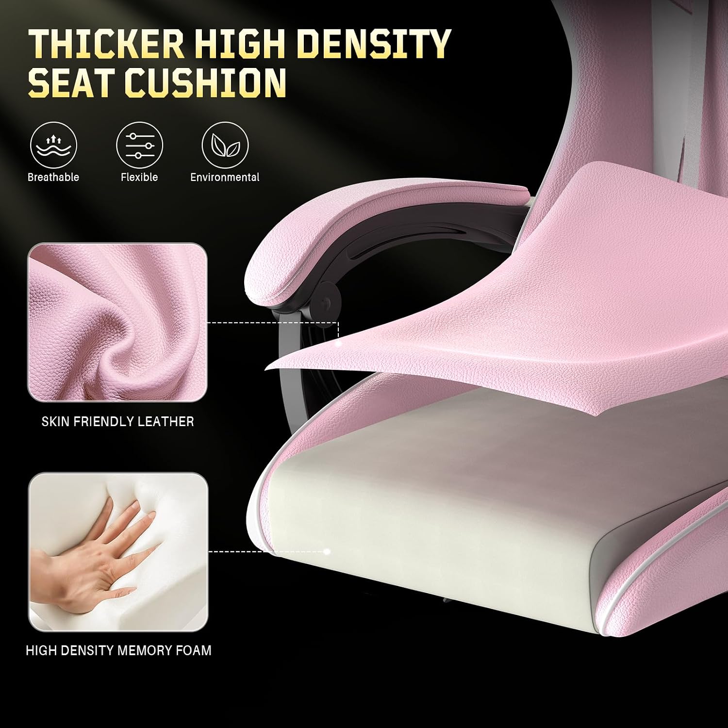 Bigzzia Gaming Chair, Ergonomic Video Game Chairs with Pillow and Lumbar Support, Racing Style Height Adjustable Computer Chair with 360°-Swivel Seat for Adults and Teens (Pink)