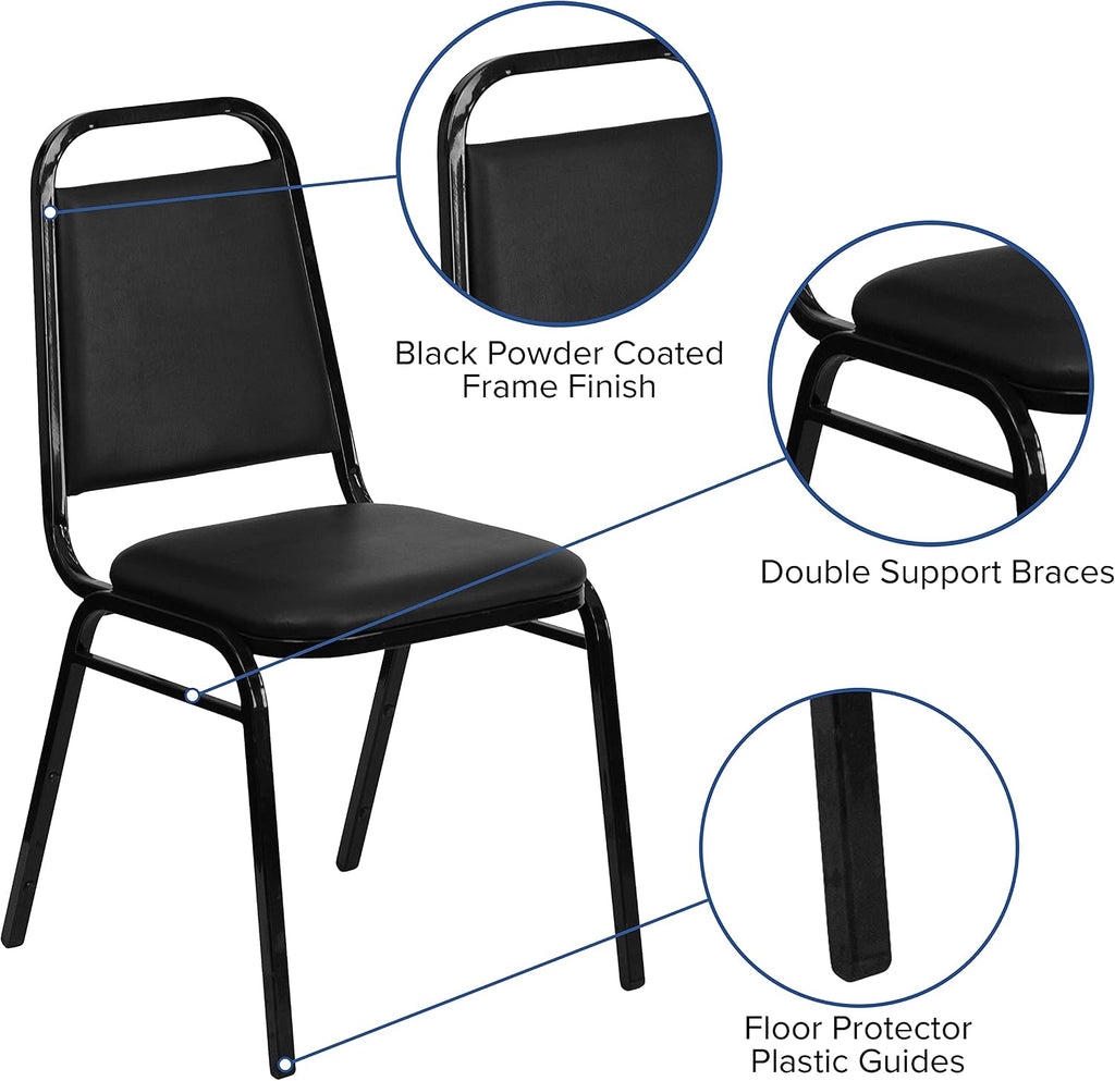 Flash Furniture Hercules Series Trapezoidal Vinyl Banquet and Event Chairs, Commercial Event Chairs with Padded Seats and Backs, Set of 4, Black