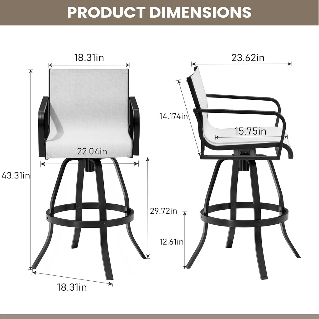 Pellebant 30" Outdoor Bar Stools 6 Pcs, Swivel Bar Height Chairs with Sunbrella Fabric & Aluminum Frame, Rust-Proof Patio Barstools for Outside, Augustine Oyster