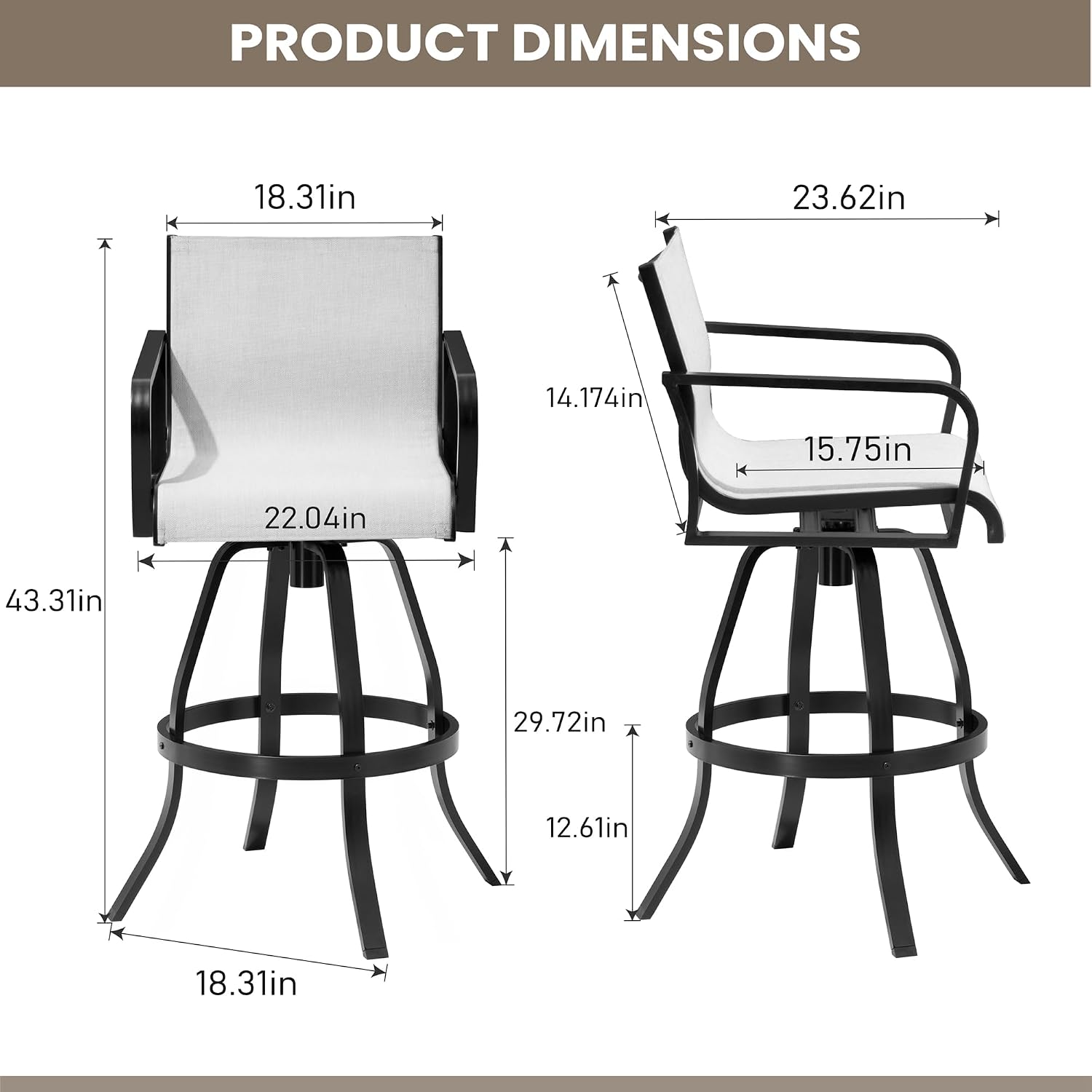 Pellebant 30" Outdoor Bar Stools 6 Pcs, Swivel Bar Height Chairs with Sunbrella Fabric & Aluminum Frame, Rust-Proof Patio Barstools for Outside, Augustine Oyster