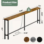 GRLEAF 70" Sofa Table with Built-in Power Strip (2 AC Outlets & 2 USB Ports) – 4.9ft Power Cord, Metal Frame, Easy Assembly, Long Couch Table Behind Sofa, Living Room and Home Office | Rustic Brown