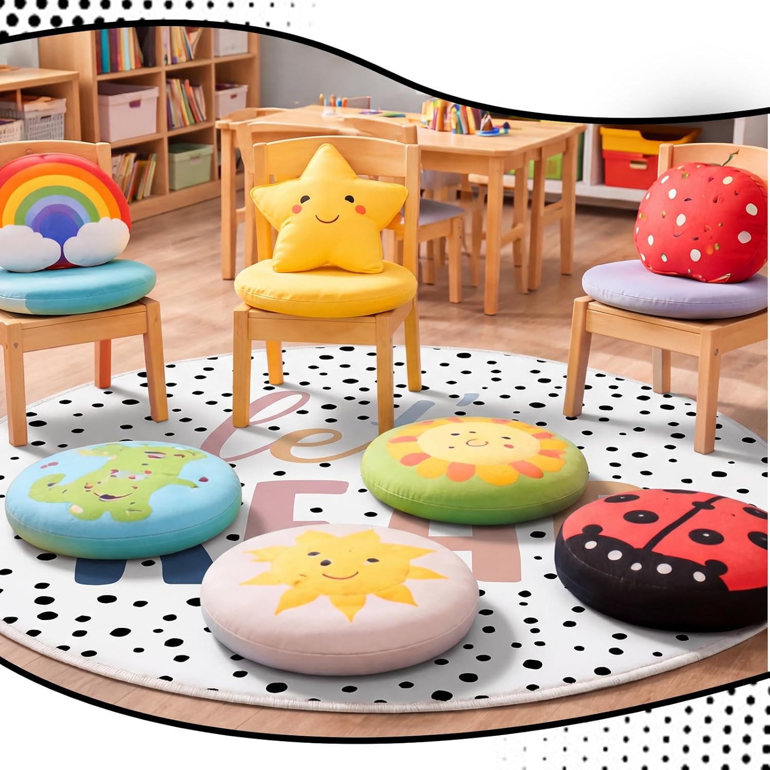 Breling 4 ft Classroom Reading Corner Rug Non-Slip Round Let's Read Carpet Back to School Boho Classroom Decor Washable Read Rug for School Library Calming Corner Nursery Playroom Bedroom Living Room