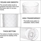 Fixwal Vases for Flowers Set of 3 Vintage Glass Vase for Centerpieces, Embossed Base Vases for Wedding Decoration (H:7" D:4"), Ribbed Glass Containers for Organization for Home Decor
