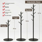 Coat Rack Freestanding with 7 Hooks Modern Hall Tree 3 Adjustable Height | Heavy Duty Metal Clothes Hook Stand with Base for Entryway Bedroom Office for Coats Hats Bags and Purses, Black