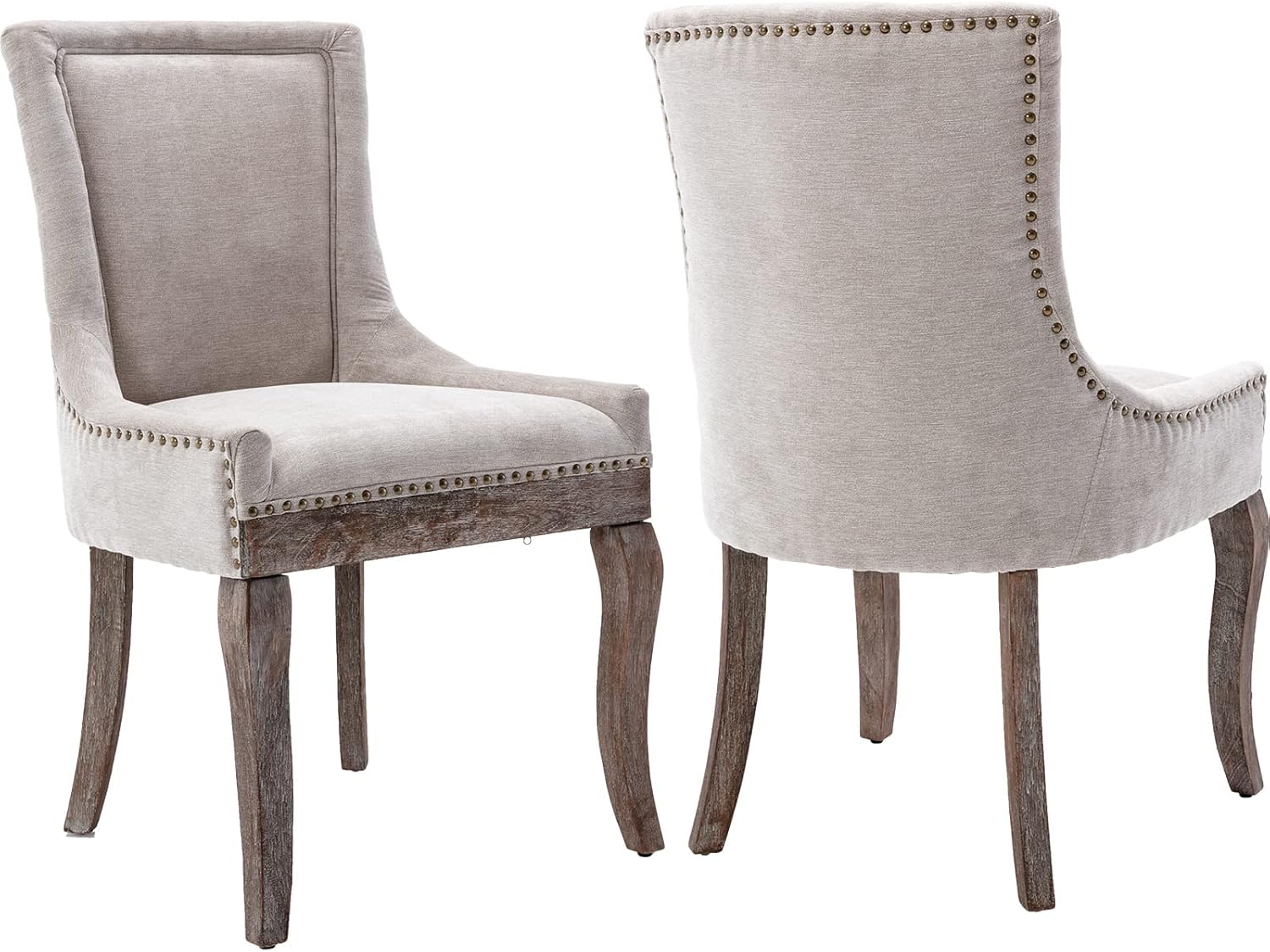 Upholstered Dining Chairs Set of 2, Beige Fabric Kitchen Chair with Nailhead Trim, Farmhouse High Back Kitchen & Dining Room Chairs, Solid Wood Legs, Sillas de Comedor (Beige, 2 Pcs)