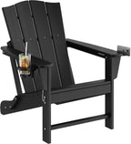 Yaheetech Folding Adirondack Chair Outdoor, HDPE Plastic Adirondack Chair with Cup/Mobile Phone Holder for Deck, Patio, Pool, Backyard, Weather Resistant, Wooden Texture, Easy Assembly Black