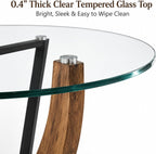 5-Piece Round Glass Dining Table Set for 4, 48” Modern Dining Room Table with Wood Grain Base, Brown Suede Upholstered Chairs with Black Metal Legs for Kitchen, Apartment, Breakfast Nook