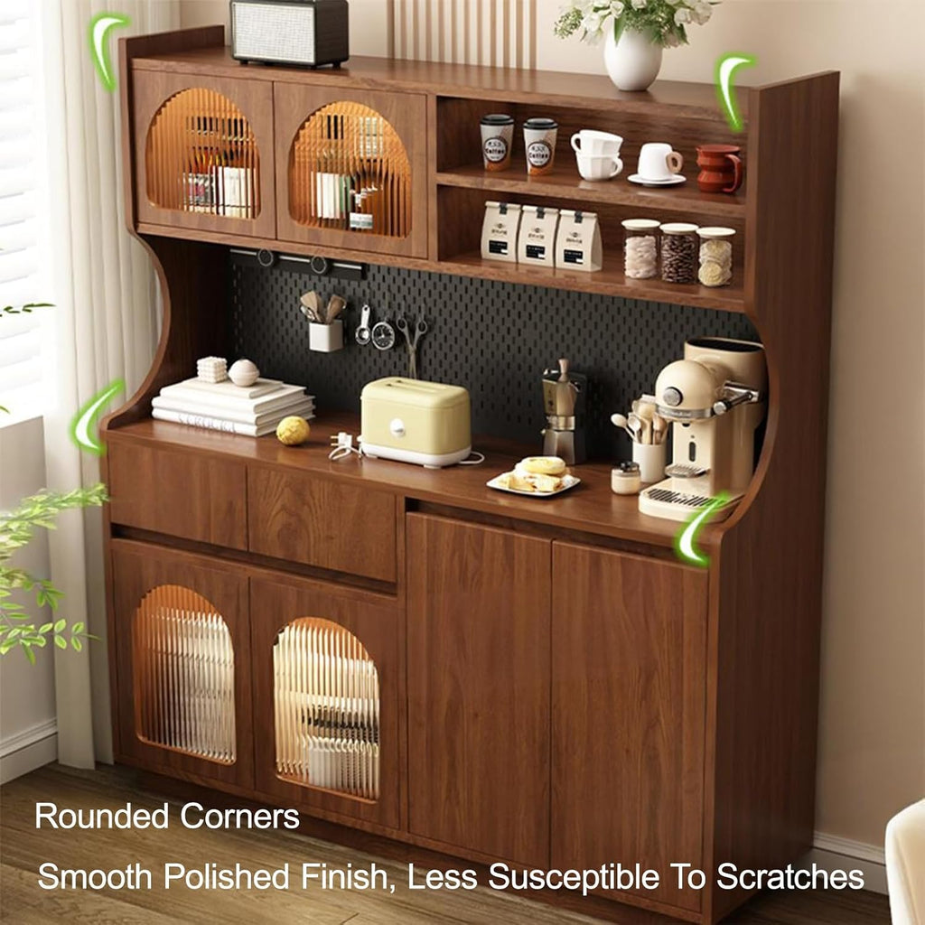 Kitchen Pantry Cabinet with Storage Drawers, Tall Food Pantry Funiture, Sideboard Buffet Cupboard, Freestanding Cupboard, for Living Room,Dining Room(White,170x120cm/66.9x47.2in)
