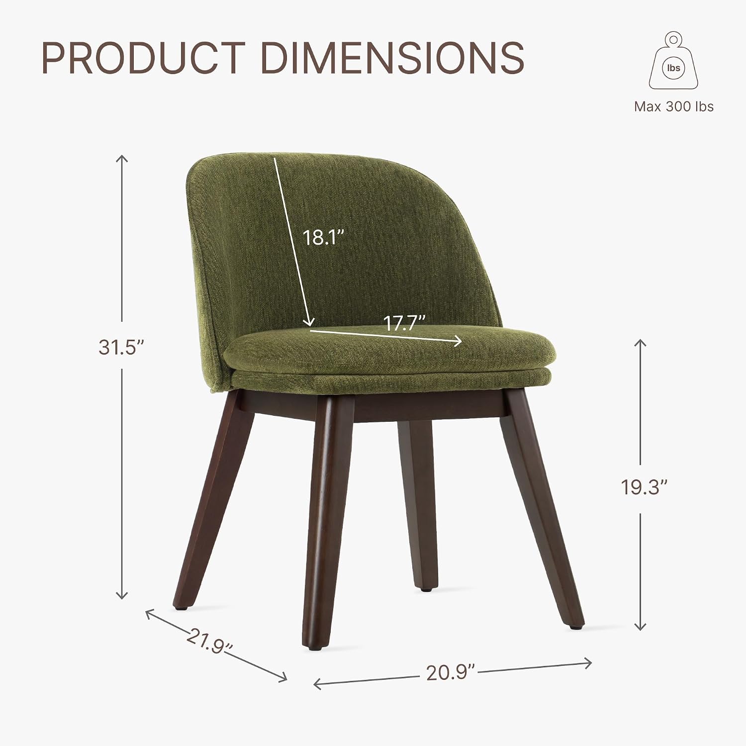 KISLOT Wooden Dining Chairs Set of 2, Fabric Upholstered Modern Dining Room Chairs with Double-Layer Thick Seat Cushion & Ergonomic Backrest for Restaurant, Kitchen and Café, Green