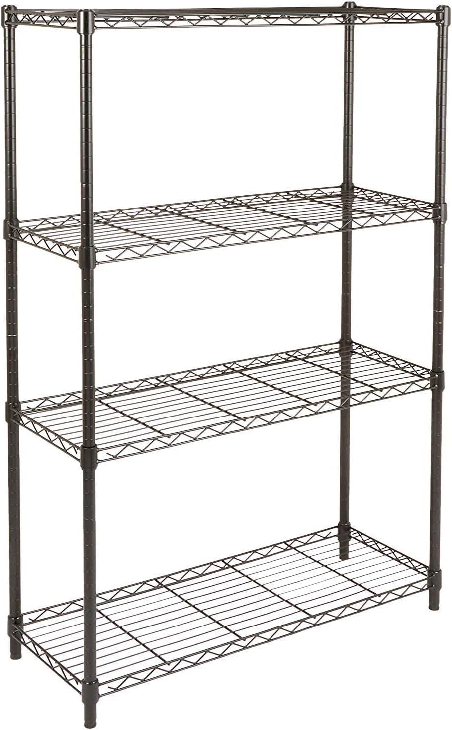 Amazon Basics 4-Shelf Adjustable Heavy Duty Steel Wire Rack Storage Shelving, Sturdy Garage Shelving, 350 lbs Capacity Per Shelf, Easy No-Tool Assembly, 36" x 14" x 54", Black