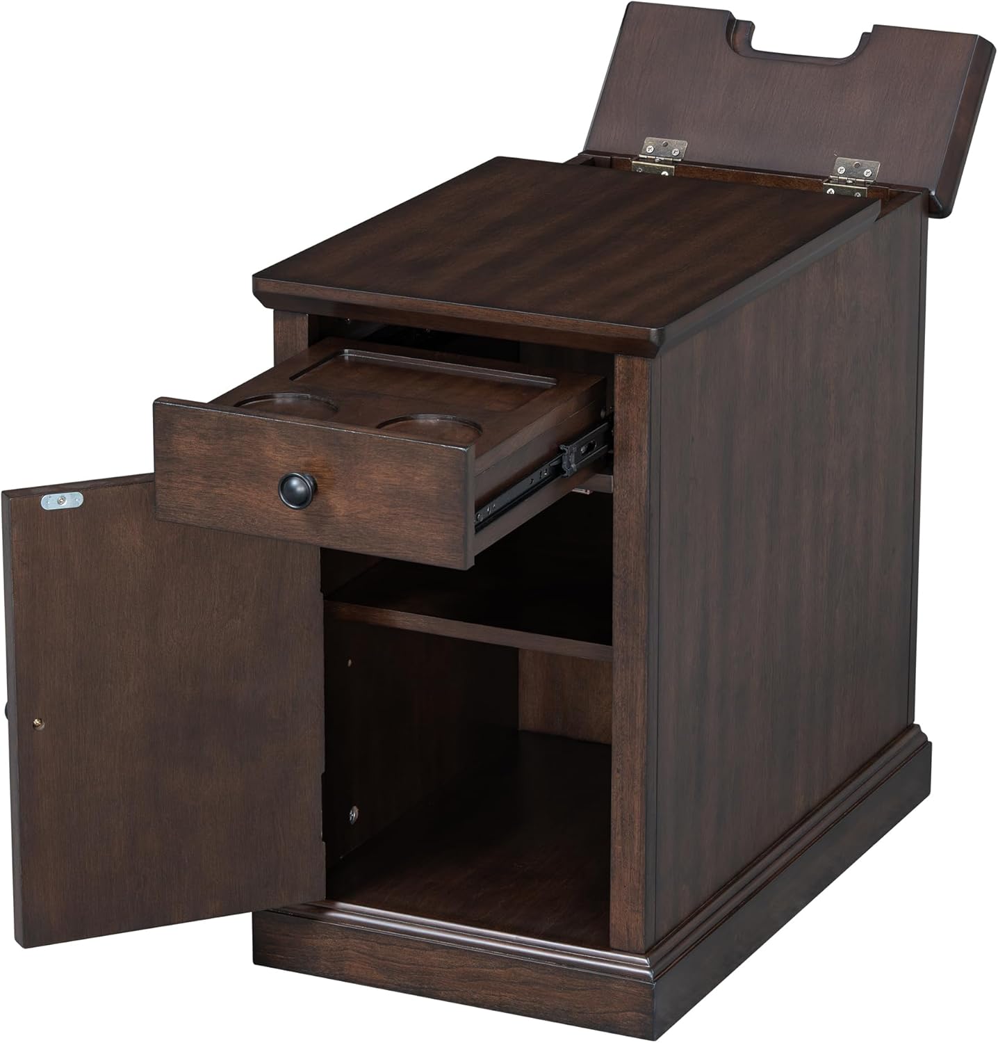 Knocbel Accent Narrow End Table with Hidden USB Ports, Pull-Out Tray, Storage Cabinet and Drawer, Living Room Sofa Couch Side Table Bedroom Bedside Table Nightstand (Retro Espresso)