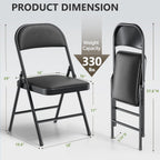 Folding Chairs 2 Pack, PU Leather Padded Folding Chairs for Outside and Indoor, Heavy Duty Portable Foldable Metal Commercial Seat for Home Office, Dorm, Party, Backyard, Lawn, Patio, Black