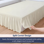 King Size Ruffled Bed Skirt - 16 inch Drop Dust Ruffle Bedskirt with Split Corners, Easy Fit Platform Design Bed Skirts, Three-Sided Coverage, Microfiber Bedskirts, Ivory
