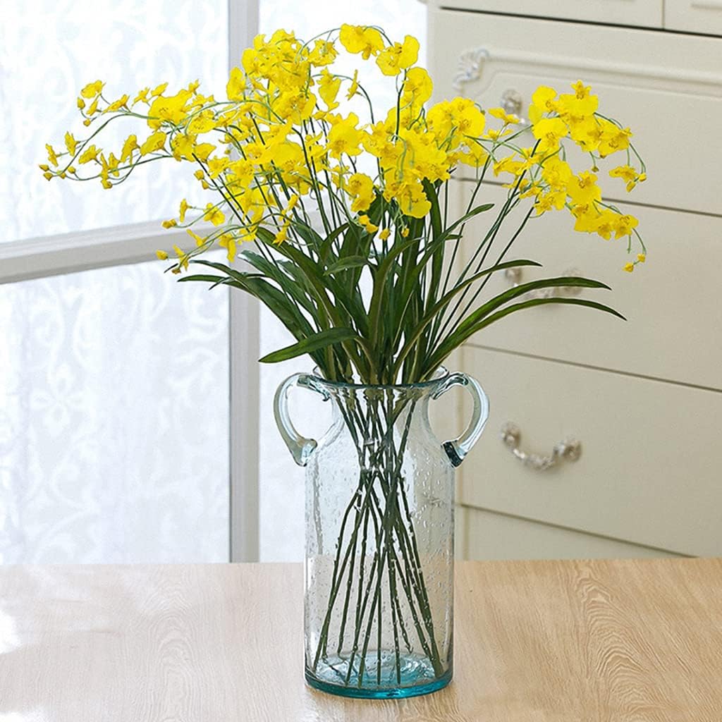 MDLUU Decorative Glass Vase 11" Tall, Bubble Air Flower Vase with Handles, Handblown Jug Vase for Dining Room, Bedroom, Bathroom, Mantel