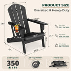 BRIOPAWS Folding-Adirondack-Chairs Set of 2 | HDPE Plastic | Fire Pit Chair | Cup Holder | Curved Back | All Weather| for Outdoor Backyard Deck Patio | Black